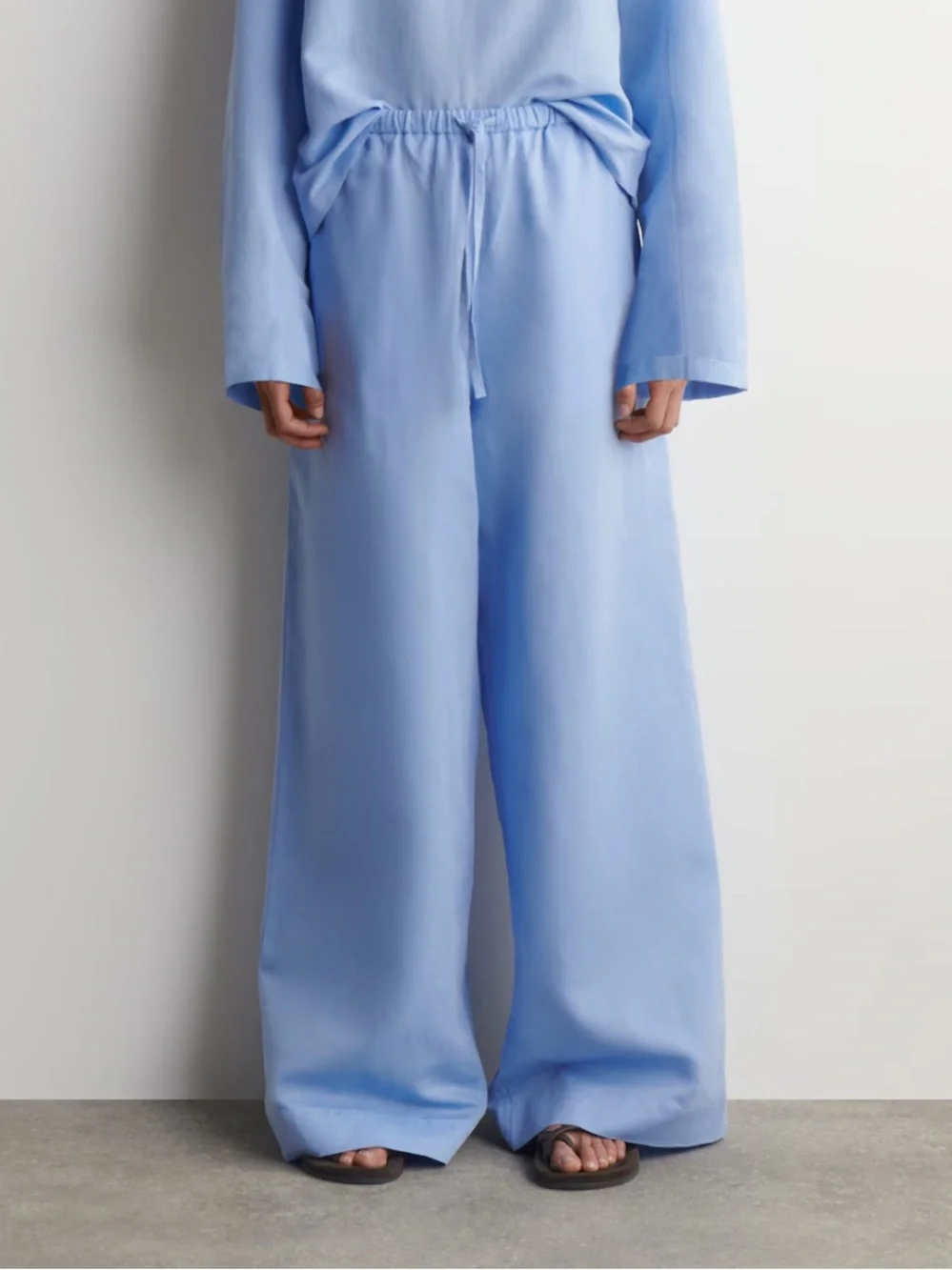 COS Wide Leg Linen Blend Drawstring Pants Light Blue Size 2